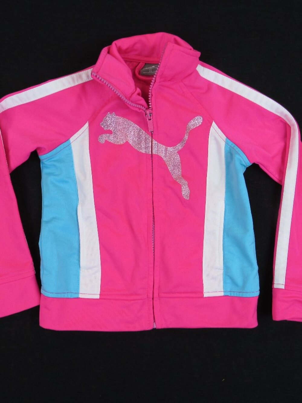 PUMA Toddler Girls Size 4T Track Jacket Hot Pink Glitter Logo Full Zip Athletic